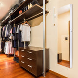 NNECW Lockable LED Mirror Jewelry Cabinet with Full Screen Mirror for Bedroom-White