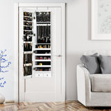 NNECW Lockable LED Mirror Jewelry Cabinet with Full Screen Mirror for Bedroom-White
