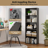 NNECW Standing Shelf wIth 5 Open Levels for Living Room-Black