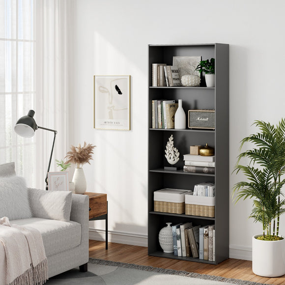 NNECW Standing Shelf wIth 5 Open Levels for Living Room-Black