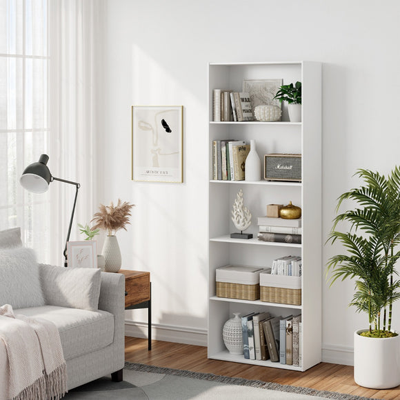 NNECW Standing Shelf wIth 5 Open Levels for Living Room-White