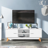 NNECW Modern Wooden TV Stand with Double Door and 2 Storage Shelves for TVs up to 60 Inches
