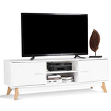 NNECW Modern Wooden TV Stand with Double Door and 2 Storage Shelves for TVs up to 60 Inches