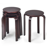 NNECW Set of 4 Stackable Wooden Stools for Living Room &amp Dining Room-Brown