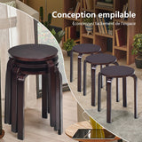NNECW Set of 4 Stackable Wooden Stools for Living Room &amp Dining Room-Brown