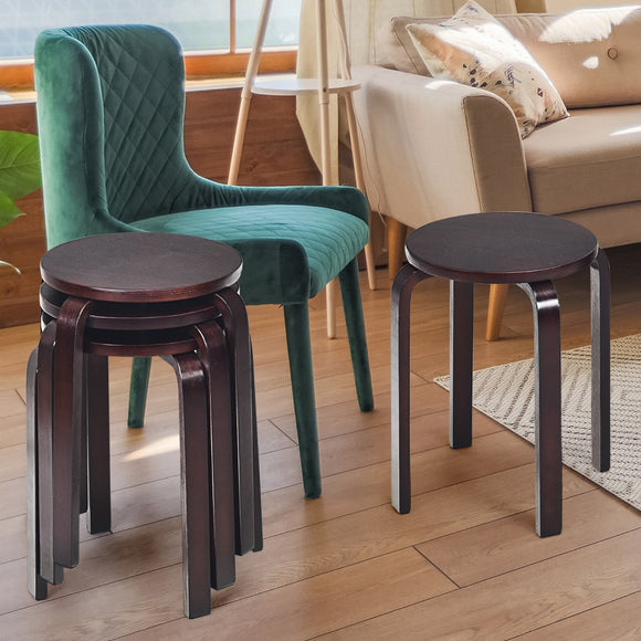 NNECW Set of 4 Stackable Wooden Stools for Living Room & Dining Room-Brown