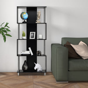 NNECW Standing Shelf with 4 Shelves &amp Metal Frame for Living Room &amp Office &amp Bedroom-Black