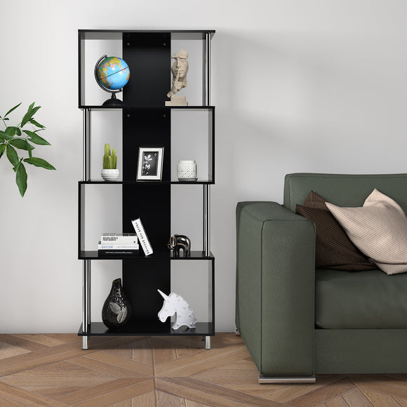 NNECW Standing Shelf with 4 Shelves & Metal Frame for Living Room & Office & Bedroom-Black