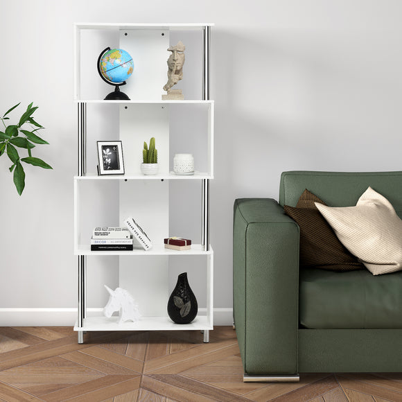 NNECW Standing Shelf with 4 Shelves & Metal Frame for Living Room & Office & Bedroom-White