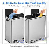 NNECW 60L Step Trash Garbage Can with Plastic Inner Buckets for Home