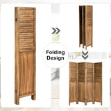 NNECW Portable 4 Panel Folding Wooden Room Divider for Home &amp Office-Dark Brown