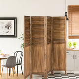 NNECW Portable 4 Panel Folding Wooden Room Divider for Home &amp Office-Dark Brown
