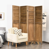 NNECW Portable 4 Panel Folding Wooden Room Divider for Home &amp Office-Dark Brown