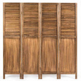 NNECW Portable 4 Panel Folding Wooden Room Divider for Home &amp Office-Dark Brown