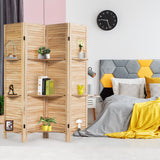 NNECW 4-Panel Portable Room Divider with Removable Storage Shelves-Brown