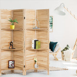 NNECW 4-Panel Portable Room Divider with Removable Storage Shelves-Brown