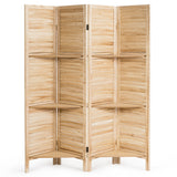 NNECW 4-Panel Portable Room Divider with Removable Storage Shelves-Brown