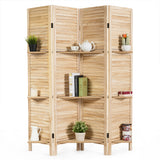 NNECW 4-Panel Portable Room Divider with Removable Storage Shelves-Brown