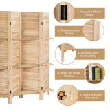 NNECW 4-Panel Portable Room Divider with Removable Storage Shelves-Brown