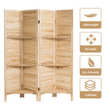 NNECW 4-Panel Portable Room Divider with Removable Storage Shelves-Brown