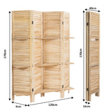 NNECW 4-Panel Portable Room Divider with Removable Storage Shelves-Brown
