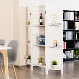 NNECW 4-Panel Portable Room Divider with Removable Storage Shelves-White