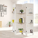 NNECW 4-Panel Portable Room Divider with Removable Storage Shelves-White