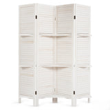 NNECW 4-Panel Portable Room Divider with Removable Storage Shelves-White