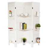 NNECW 4-Panel Portable Room Divider with Removable Storage Shelves-White