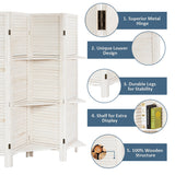 NNECW 4-Panel Portable Room Divider with Removable Storage Shelves-White
