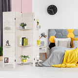 NNECW 4-Panel Portable Room Divider with Removable Storage Shelves-White