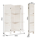 NNECW 4-Panel Portable Room Divider with Removable Storage Shelves-White