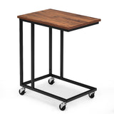 NNECW Industrial Side Table with Rolling Wheels for Bedroom