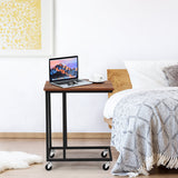NNECW Industrial Side Table with Rolling Wheels for Bedroom