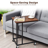 NNECW Industrial Side Table with Rolling Wheels for Bedroom