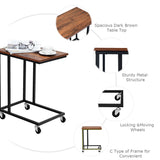 NNECW Industrial Side Table with Rolling Wheels for Bedroom