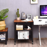 NNECW Industrial Kitchen Serving Storage Cart with 2 Grid Shelves-Black