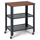 NNECW Industrial Kitchen Serving Storage Cart with 2 Grid Shelves-Black