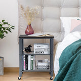 NNECW Industrial Kitchen Serving Storage Cart with 2 Grid Shelves-Silver