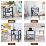 NNECW Industrial Kitchen Serving Storage Cart with 2 Grid Shelves-Silver
