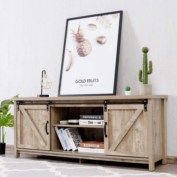 NNECW Wooden TV Stand for 65€� Television with 2 Cabinets
