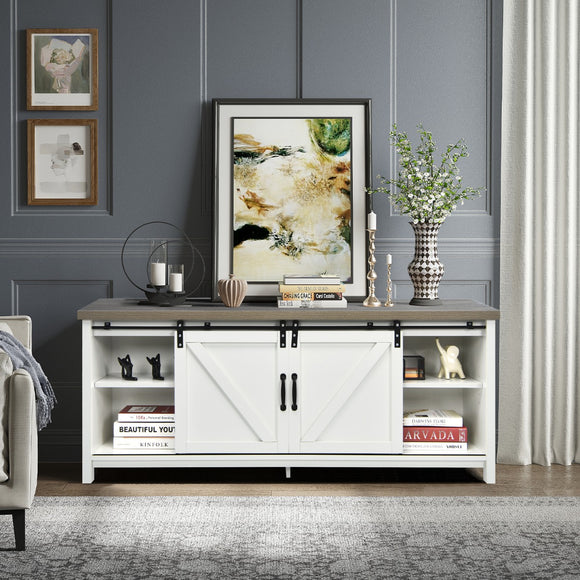 NNECW Wooden TV Stand for 65€� Television with 2 Cabinets-White