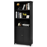 NNECW 3-Shelf Bookcase with Double Doors &amp Adjustable Shelves &amp Cabinet-Black