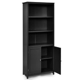 NNECW 3-Shelf Bookcase with Double Doors &amp Adjustable Shelves &amp Cabinet-Black