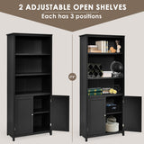 NNECW 3-Shelf Bookcase with Double Doors &amp Adjustable Shelves &amp Cabinet-Black