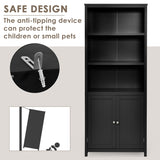 NNECW 3-Shelf Bookcase with Double Doors &amp Adjustable Shelves &amp Cabinet-Black