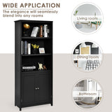 NNECW 3-Shelf Bookcase with Double Doors &amp Adjustable Shelves &amp Cabinet-Black