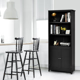 NNECW 3-Shelf Bookcase with Double Doors &amp Adjustable Shelves &amp Cabinet-Black
