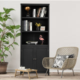 NNECW 3-Shelf Bookcase with Double Doors &amp Adjustable Shelves &amp Cabinet-Black
