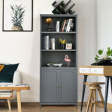 NNECW 3-Shelf Bookcase with Double Doors &amp Adjustable Shelves &amp Cabinet-Grey